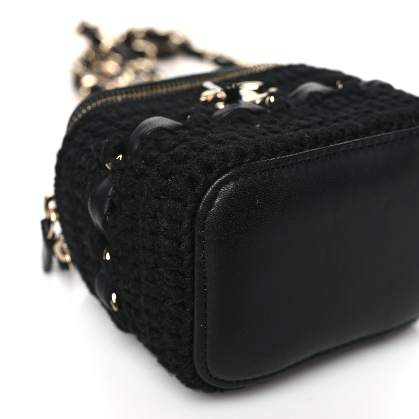 Lambskin Crochet Small Vanity Case With Chain Black