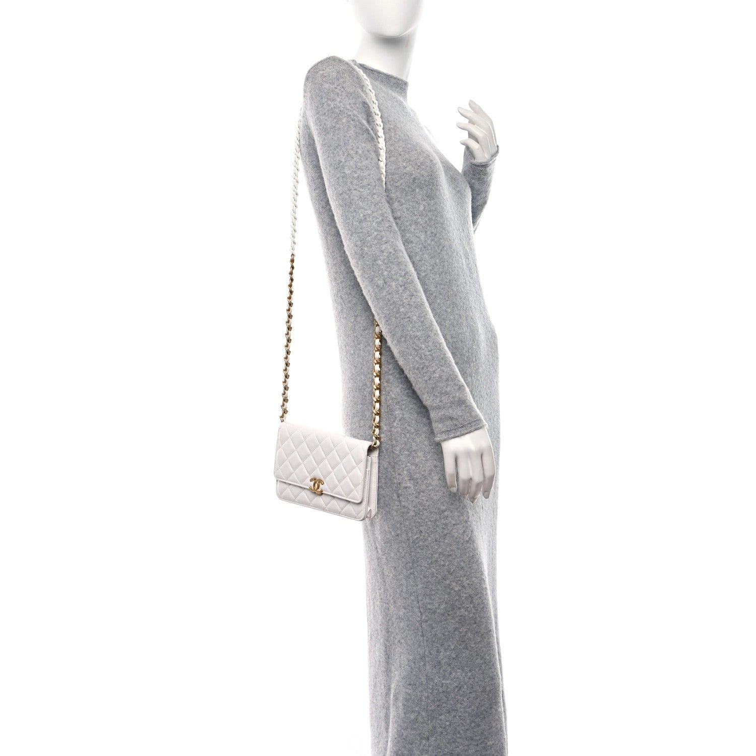 Chanel Lambskin Resin Quilted Wallet On Chain WOC White 2 of 10
