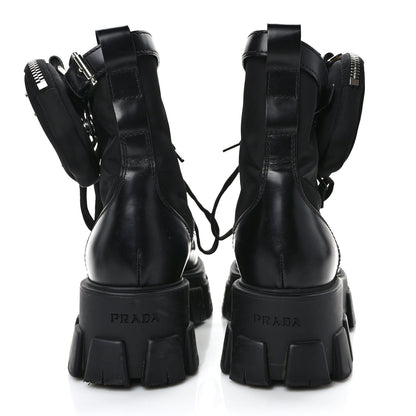 Prada Spazzolato Rois Nylon Metal Triangle Logo Monolith Pouch Pocket 55mm Boots 38.5 Black 5 of 11