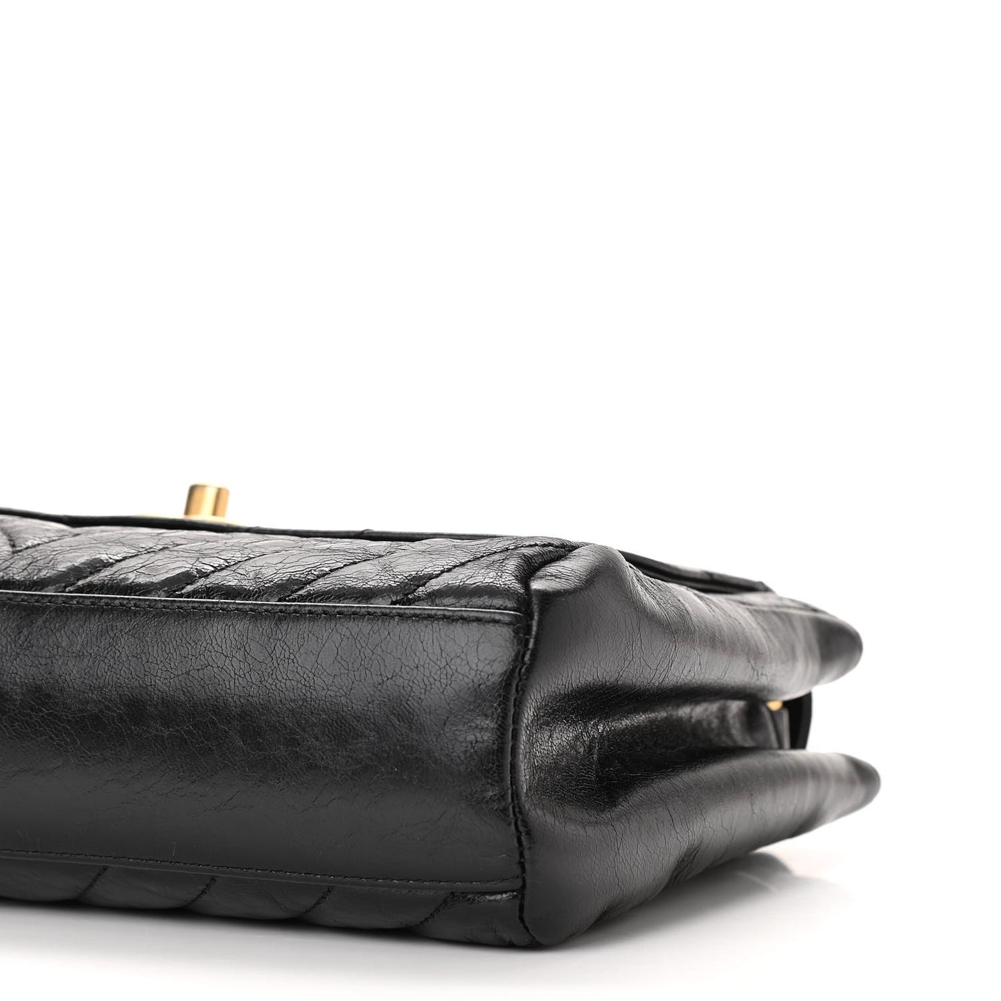 Glazed Calfskin Chevron Quilted Hampton Flap Black