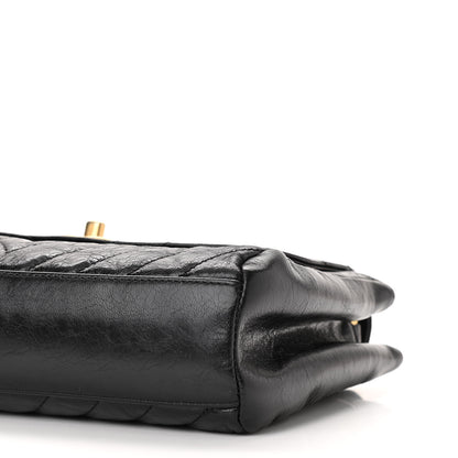 Chanel Glazed Calfskin Chevron Quilted Hampton Flap Black 10 of 10