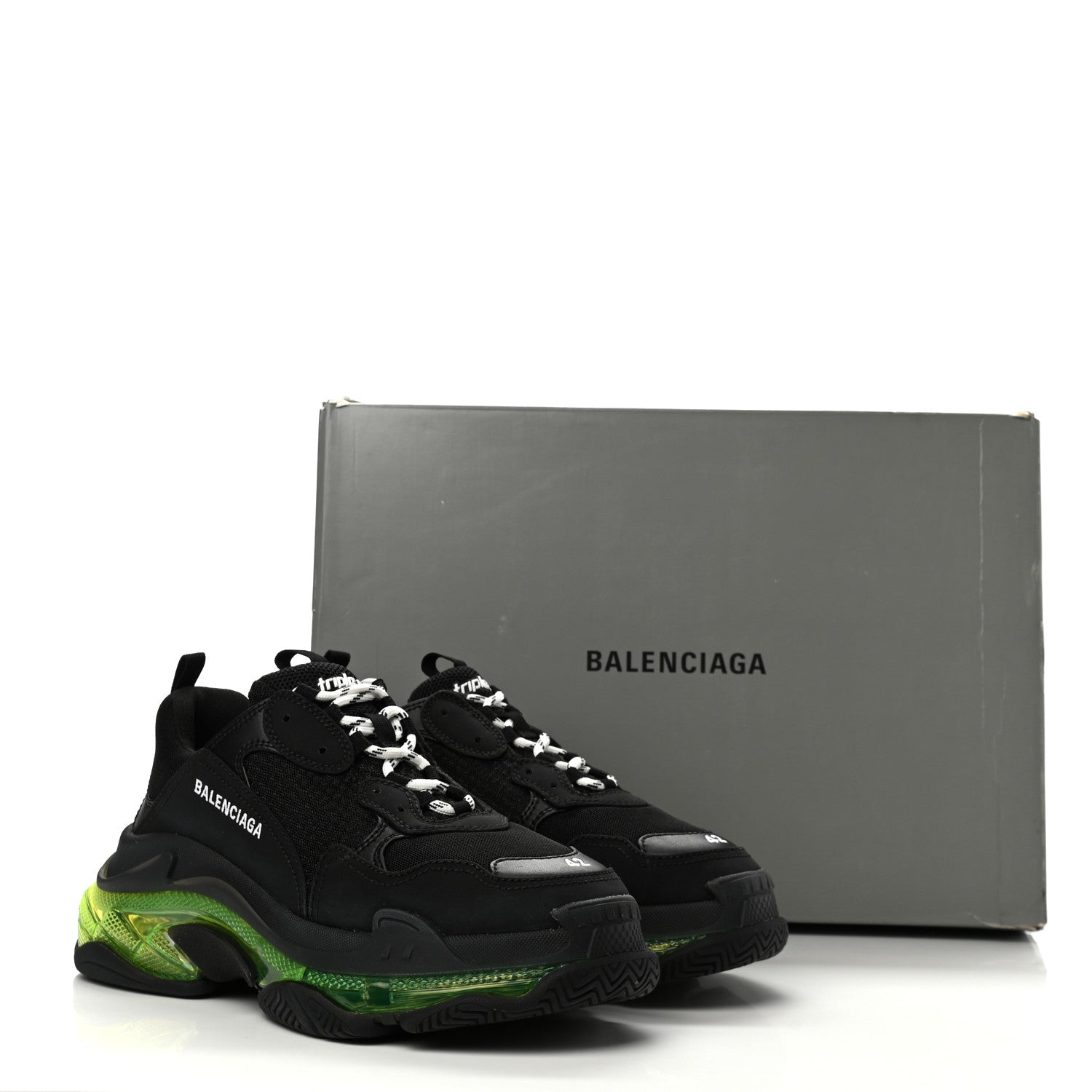 Balenciaga Fabric Mesh Clear Sole Mens Triple S Sneakers 42 Black Yellow Fluo 9 of 9