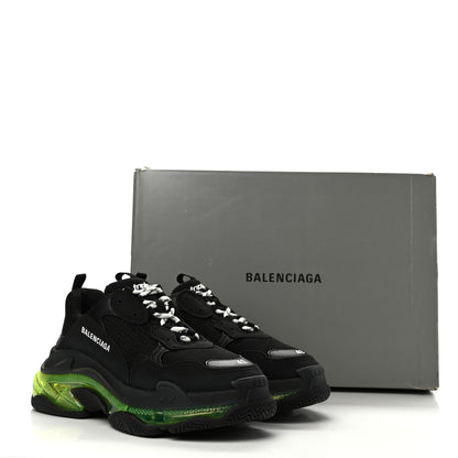 Balenciaga Fabric Mesh Clear Sole Mens Triple S Sneakers 42 Black Yellow Fluo 9 of 9