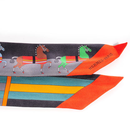 Hermes Silk Rocabar Twilly Gris Orange Vert 4 of 4