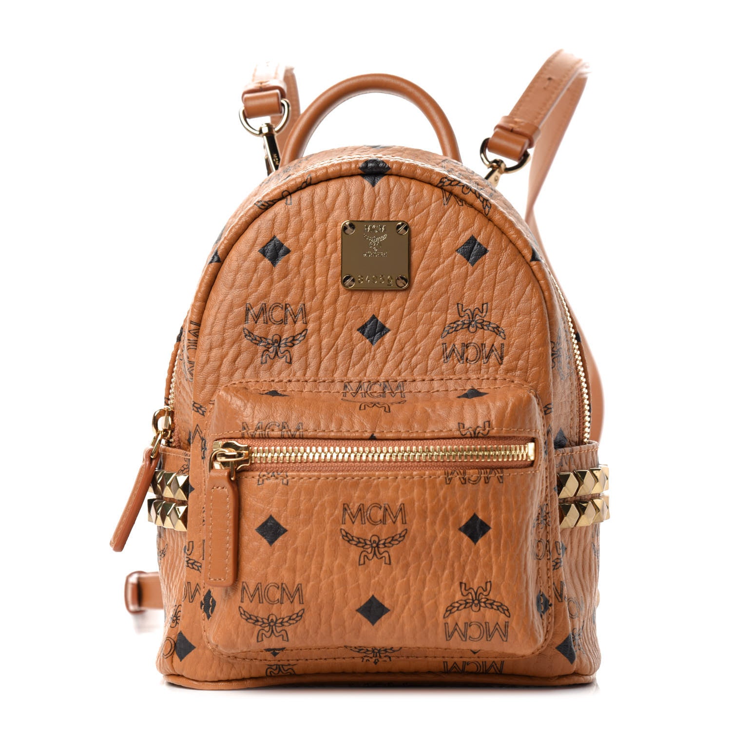 MCM Visetos Side Stud X-Mini Stark Bebe Boo Backpack Cognac 1 of 9