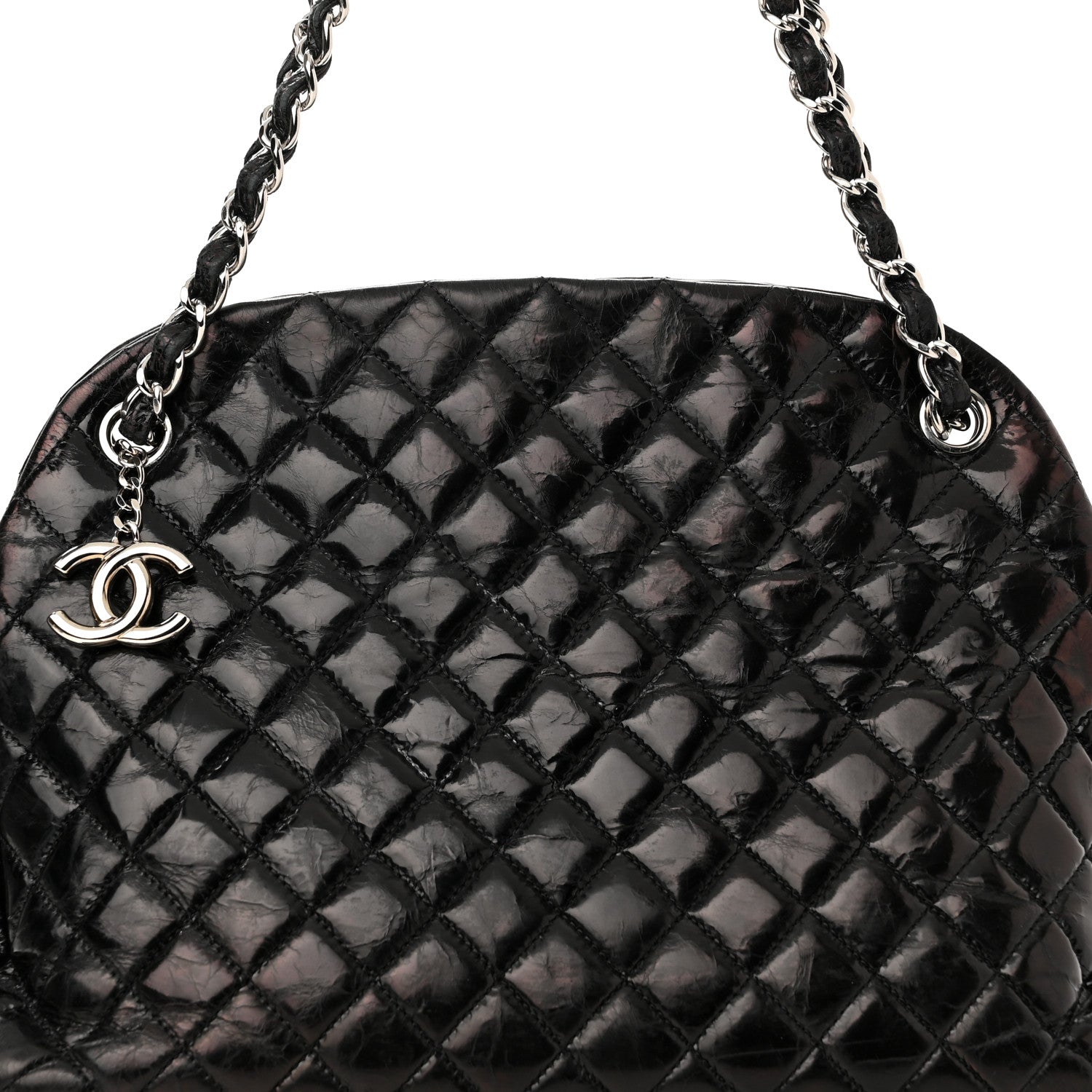 Chanel Glazed Calfskin Quilted Large Just Mademoiselle Bowling Bag Black 8 of 11
