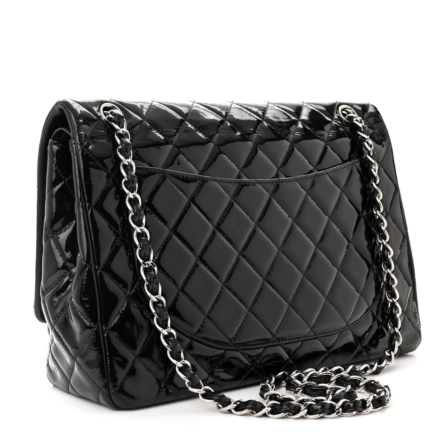 Patent Quilted Maxi Double Flap Black