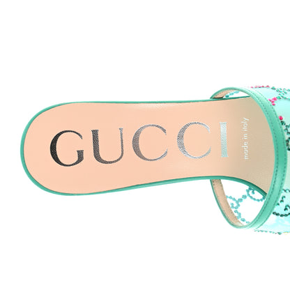 Gucci Tela Retino Nappa Crystal GG Monogram Square G 95mm Slide Sandals 37 Turquoise 7 of 8