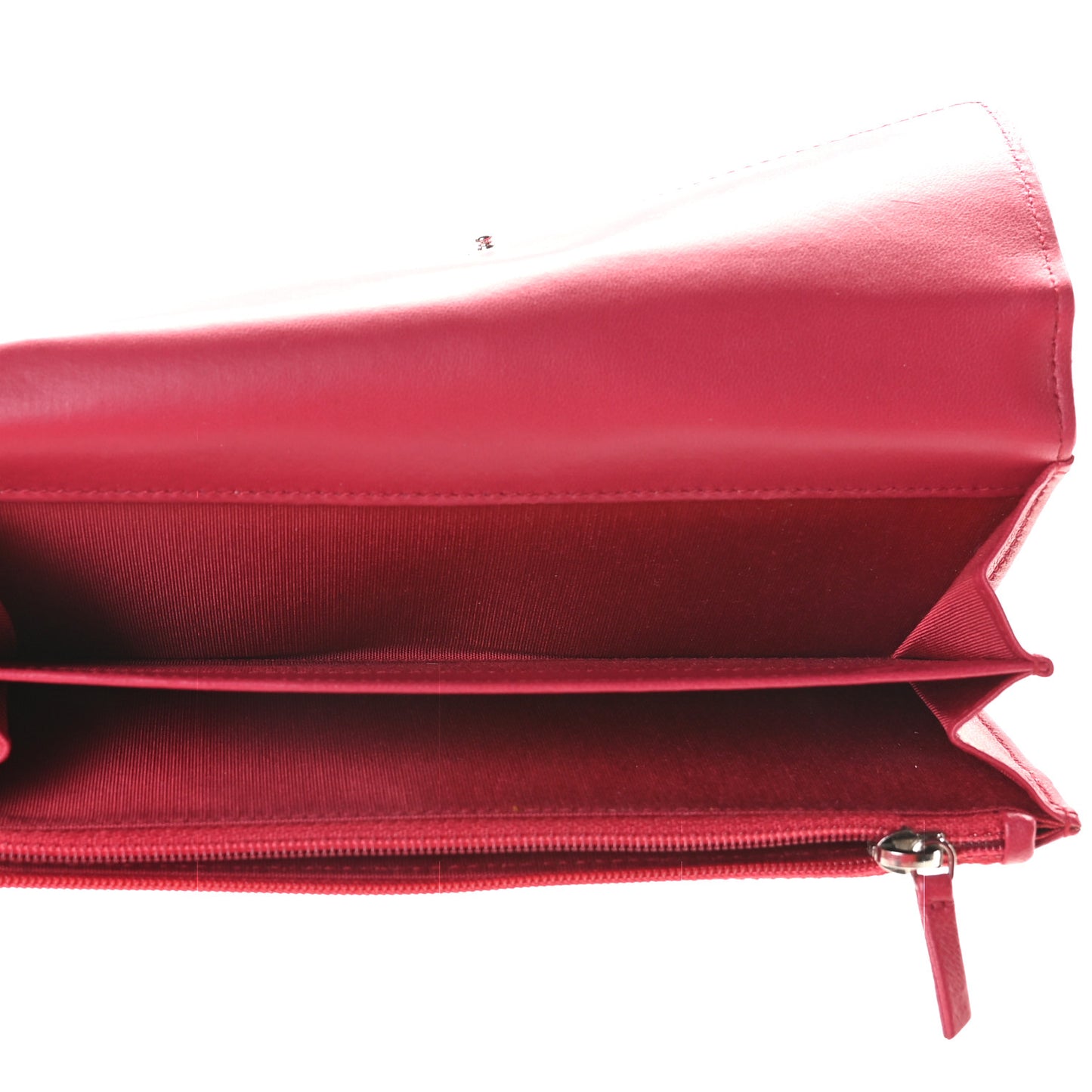 Calfskin Stitched Fancy CC Long Double Wallet Rose Fonce