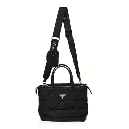 Prada Re-Nylon Nappa Triangle Quilted Padded Double Handled Zip Pocket Tote Black 1 of 9