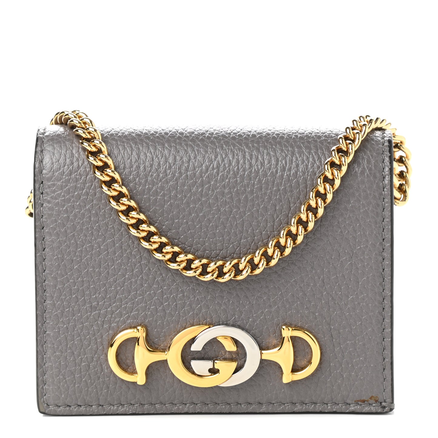 Grainy Calfskin Zumi Chain Card Case Wallet Dusty Grey