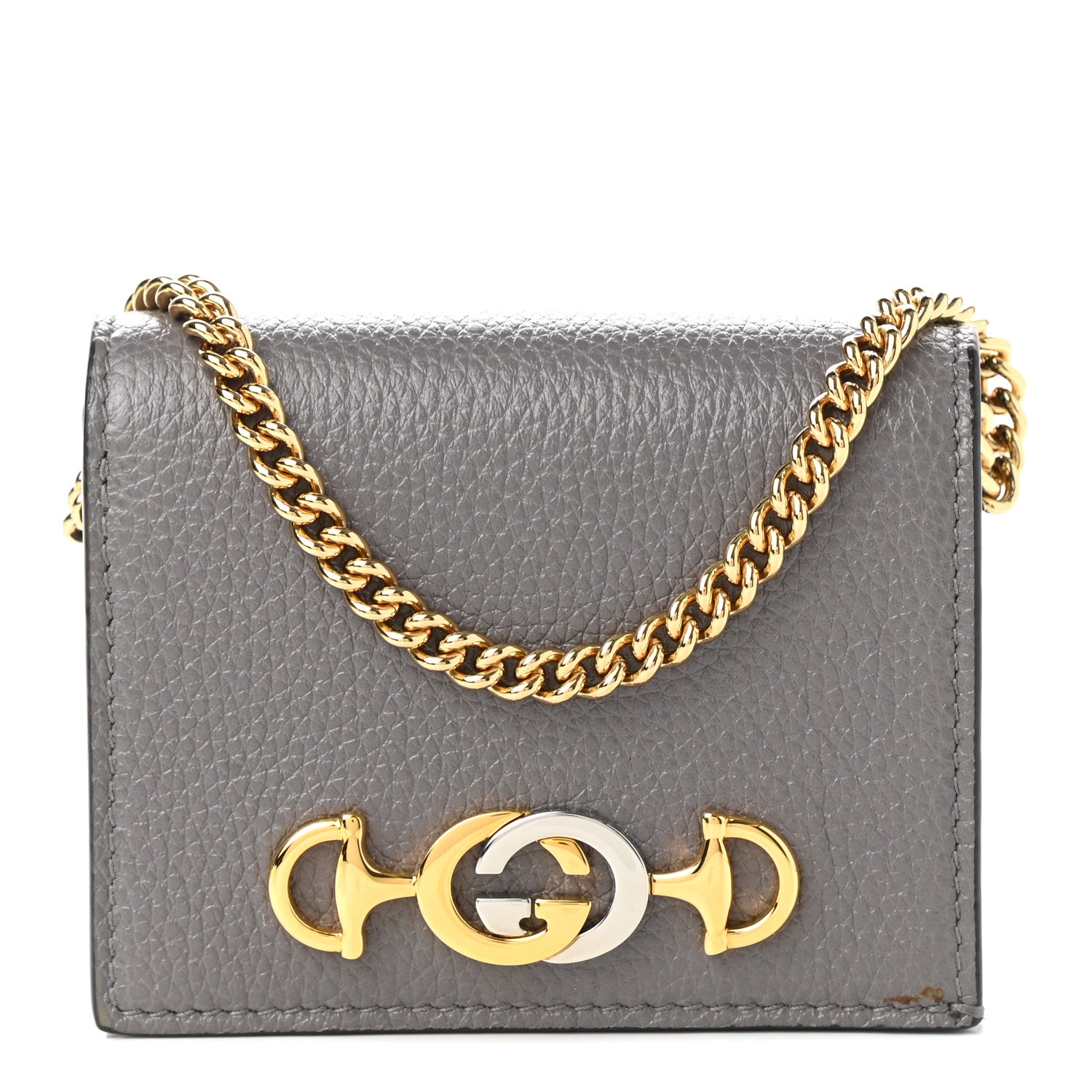 Gucci Grainy Calfskin Zumi Chain Card Case Wallet Dusty Grey 1 of 8