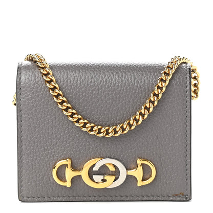 Gucci Grainy Calfskin Zumi Chain Card Case Wallet Dusty Grey 1 of 8