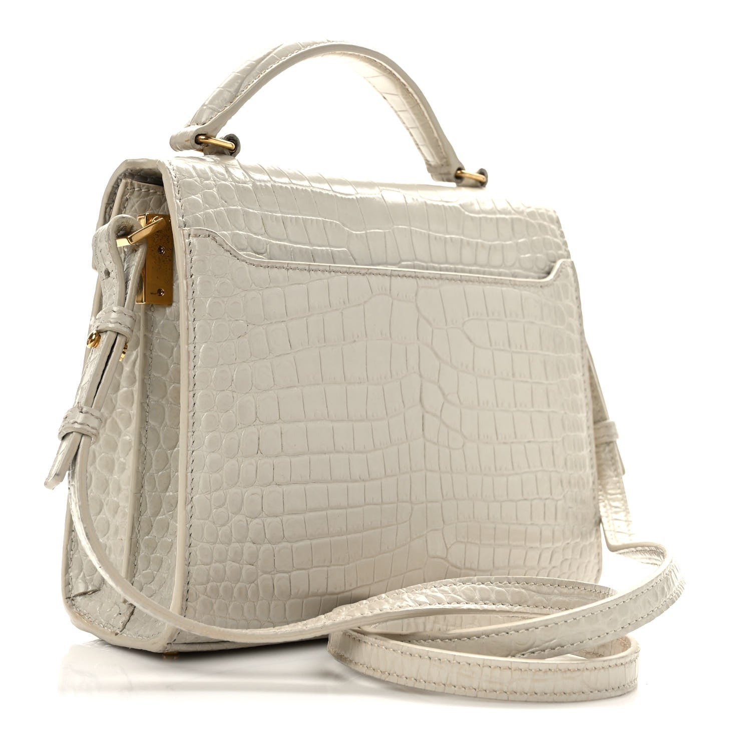 Saint Laurent Crocodile Embossed Mini Classic Monogram Cassandra Top Handle Crema Soft 3 of 12