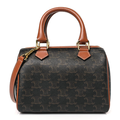 Celine Triomphe Canvas Calfskin Small Boston Bag Tan 1 of 8