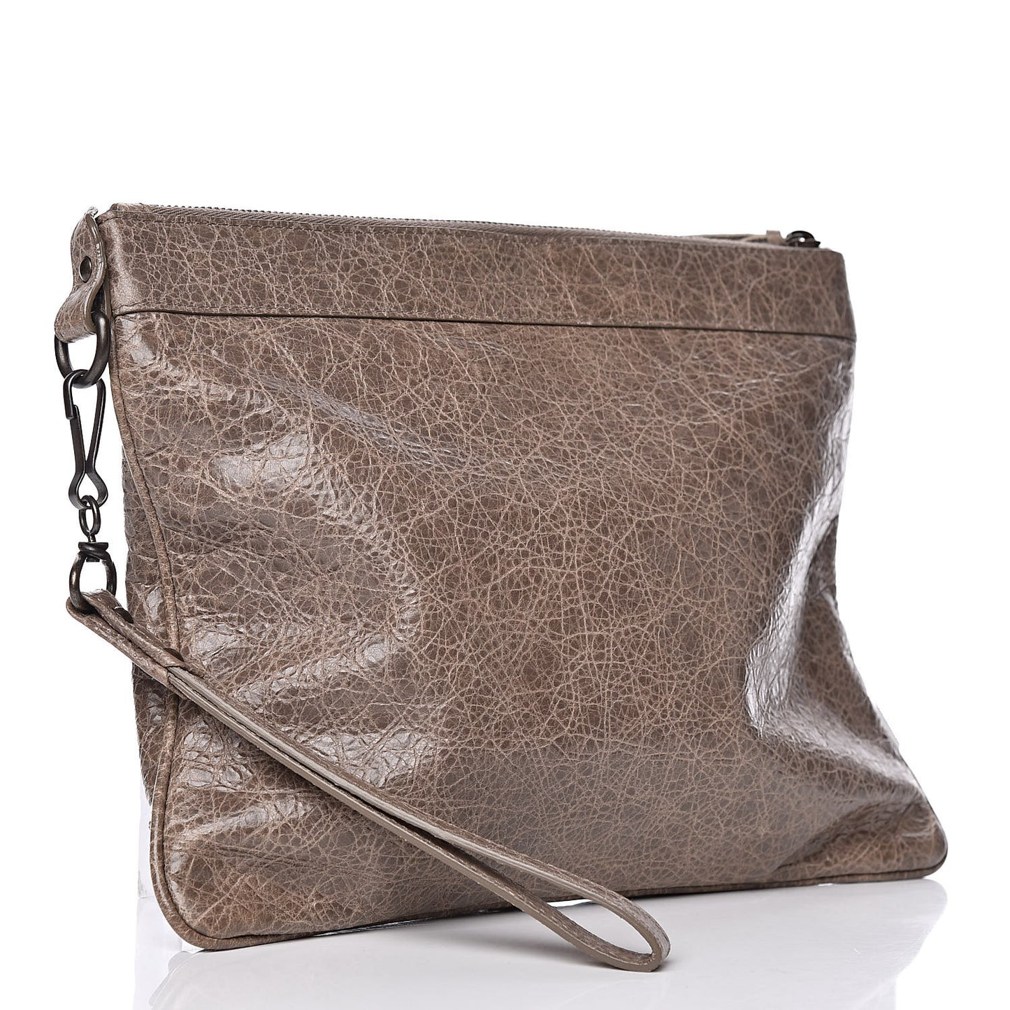 Agneau Classic Hardware Flat Handle Clutch Gris Poivre