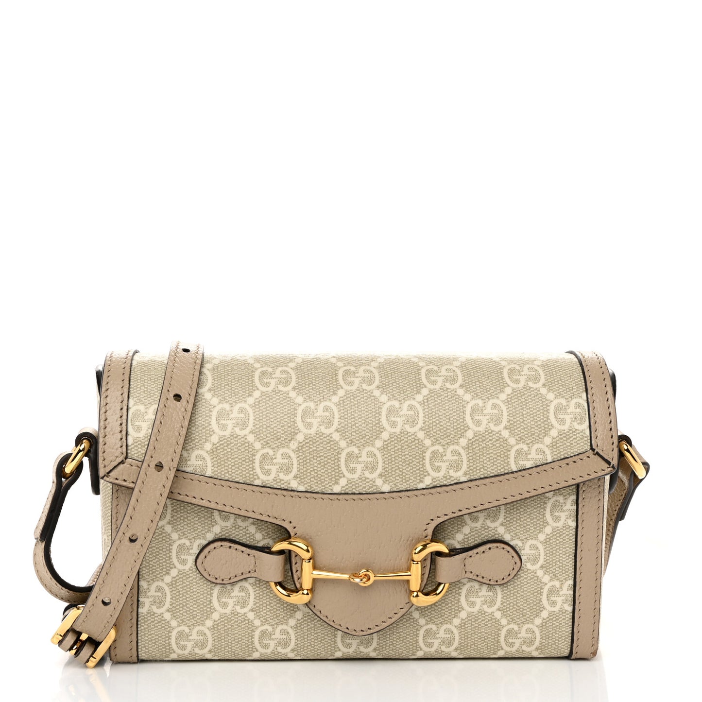GG Supreme Monogram Textured Dollar Calfskin Mini Horsebit 1955 Shoulder Bag Beige Mystic White Oatmeal