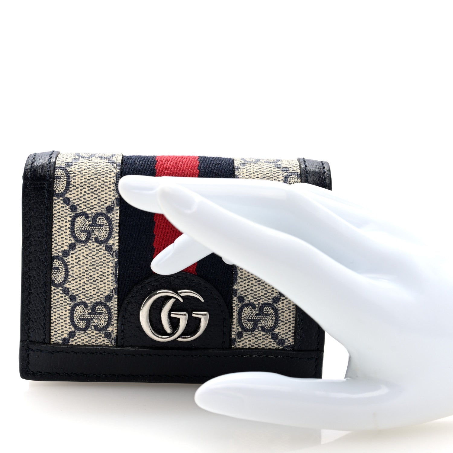 Gucci GG Supreme Monogram Textured Dollar Calfskin Web Ophidia Card Case Beige Blue 2 of 6