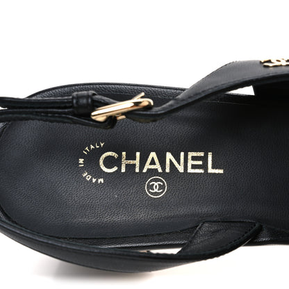 Chanel Lambskin Grosgrain Pearl Cap Toe CC Slingback Pumps 40.5 Black 9 of 12