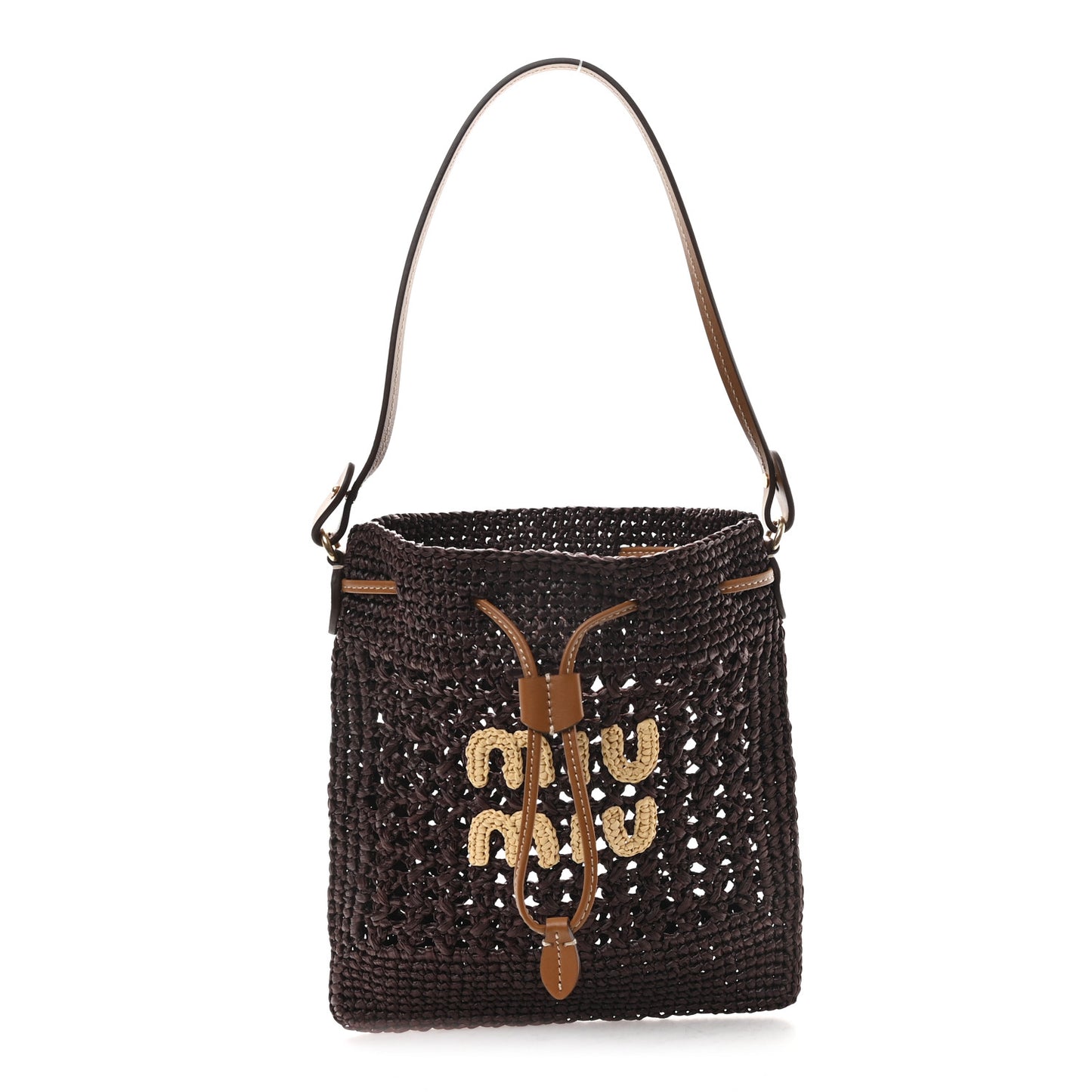 Raffia Crochet Drawstring Pouch Cacao Naturale