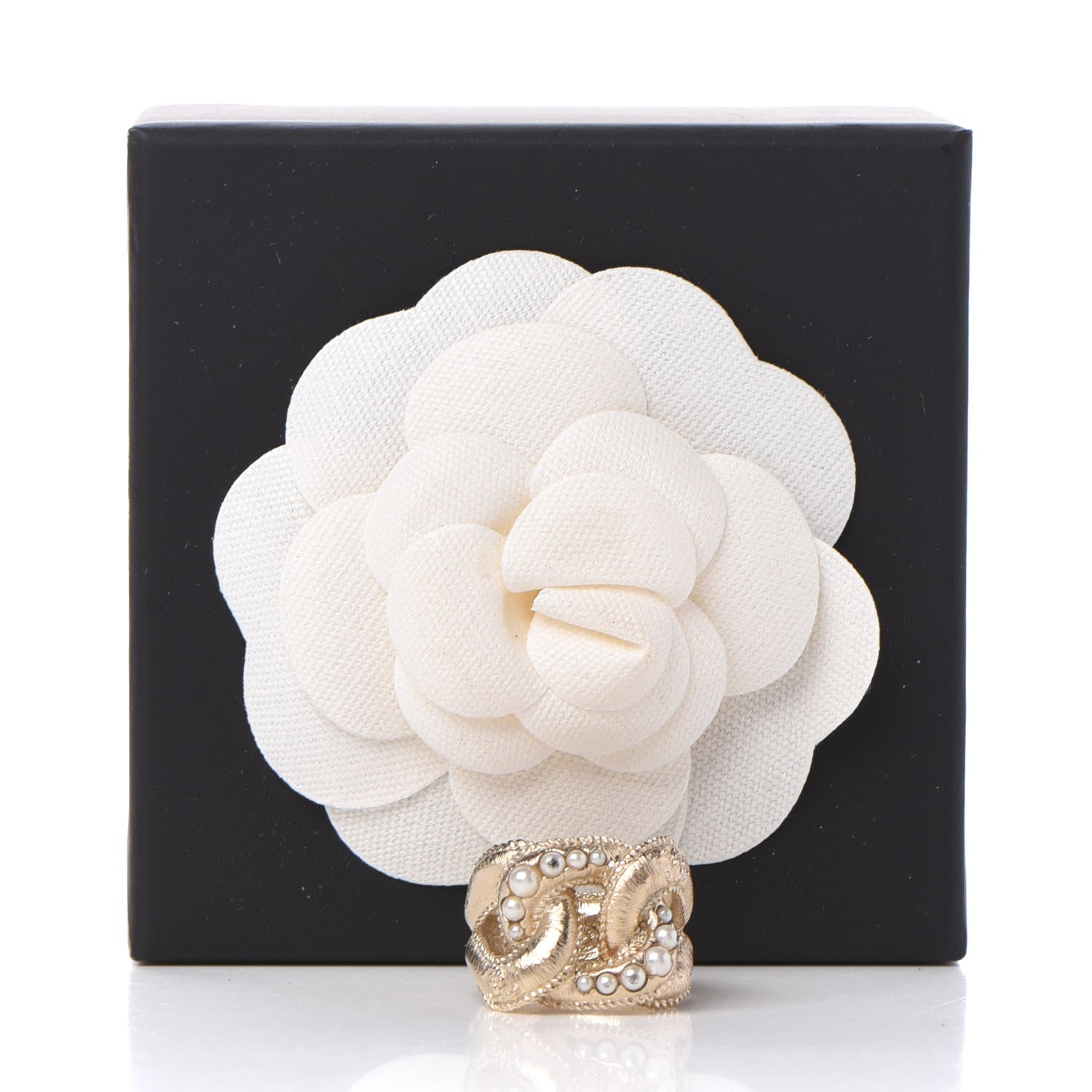 Chanel Pearl Crystal CC Ring 52 6 Gold Pearly White 5 of 7