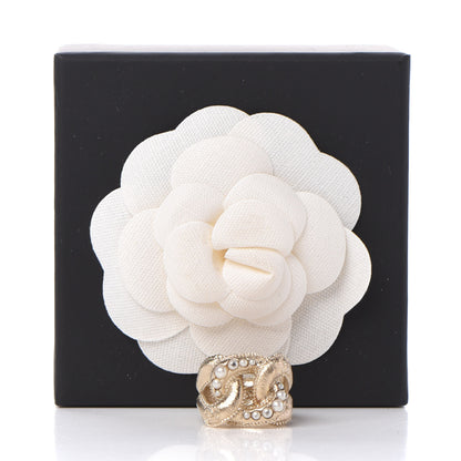 Chanel Pearl Crystal CC Ring 52 6 Gold Pearly White 5 of 7