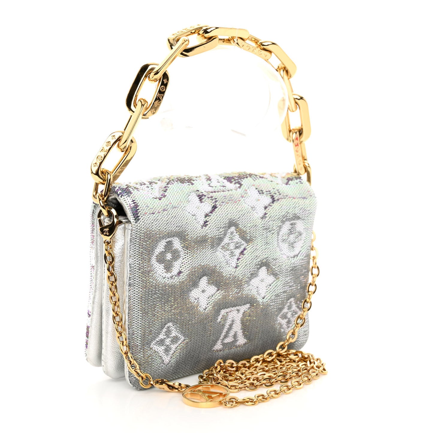 Satin Sequin Embroidered Monogram Coussin Belt Bag Silver