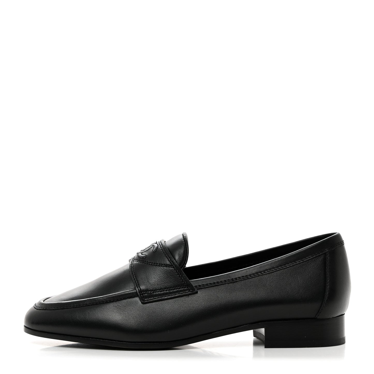 Calfskin Womens Stitched CC Loafers 35.5 Black