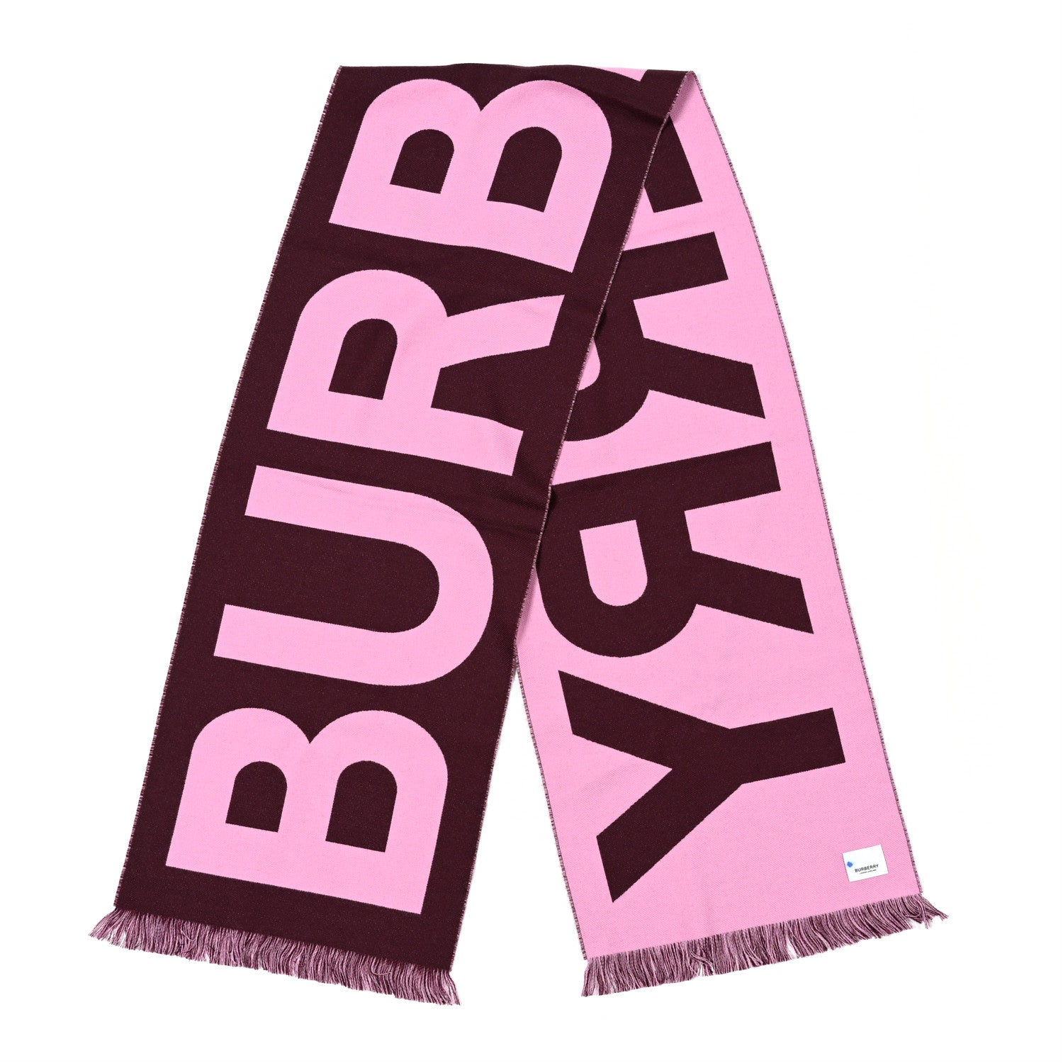 Burberry Wool Cashmere Logo Scarf Pink Brown 2 of 5