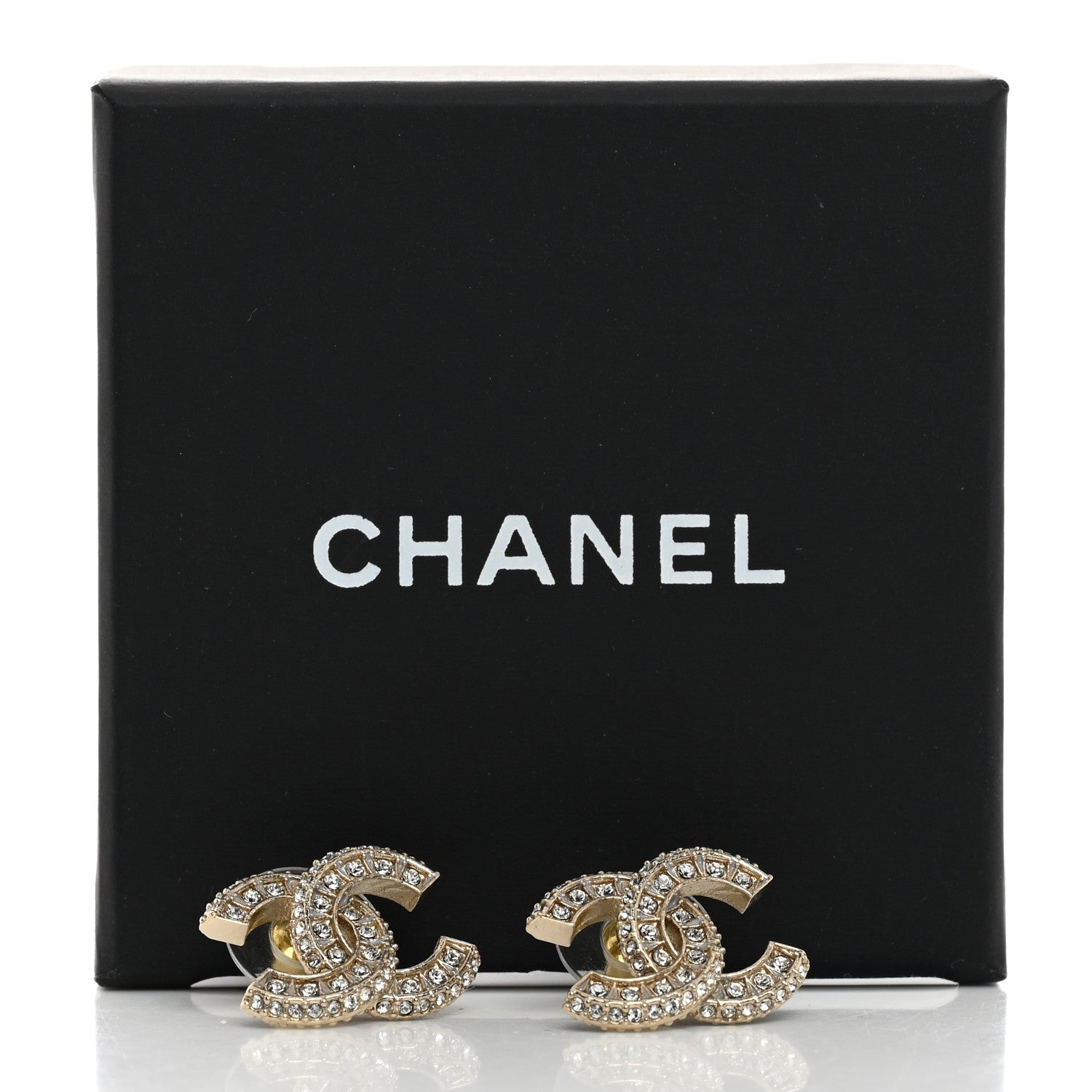 Chanel Crystal Timeless CC Earrings Light Gold 5 of 5