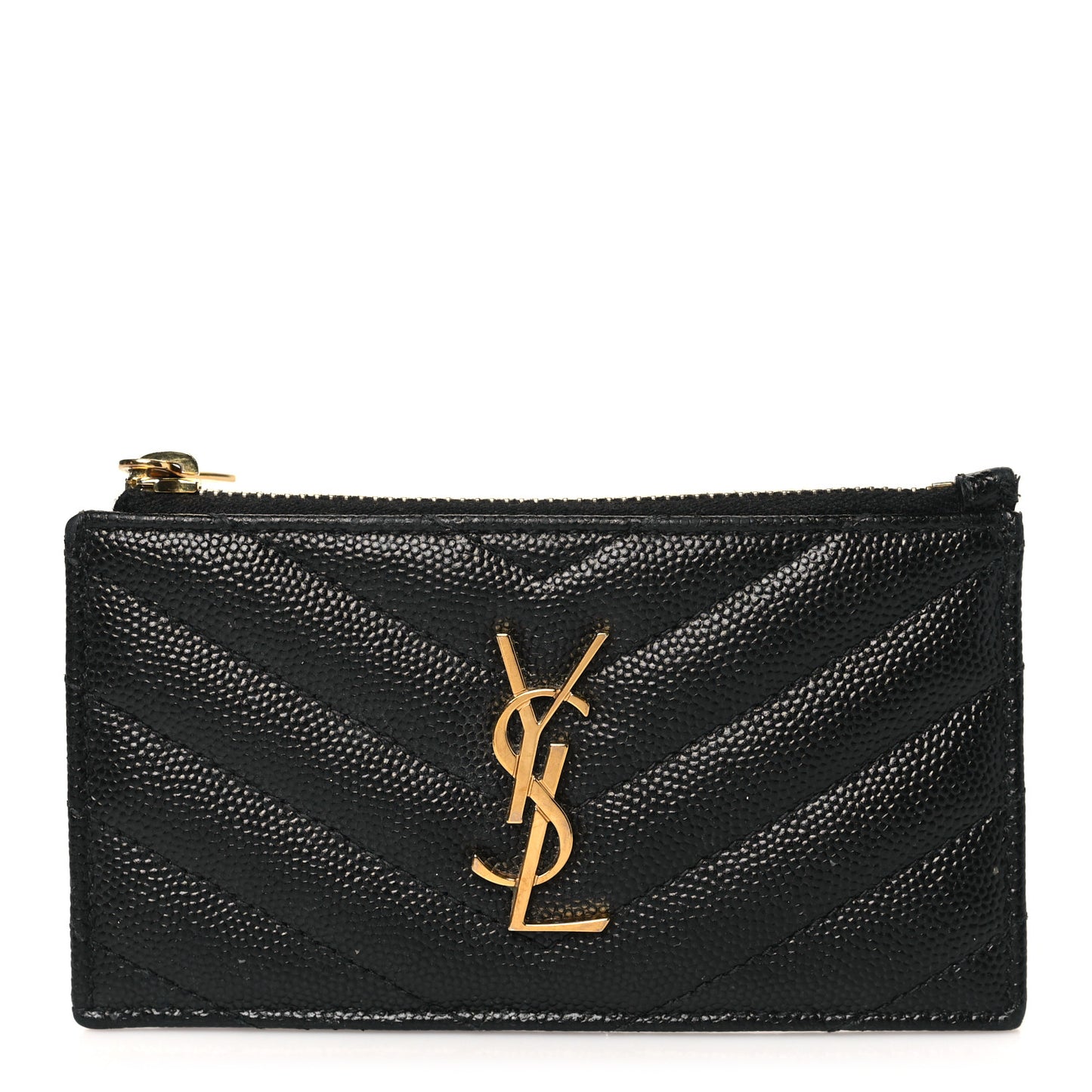 Grain De Poudre Matelasse Chevron Monogram Fragments Zippered Card Case Black