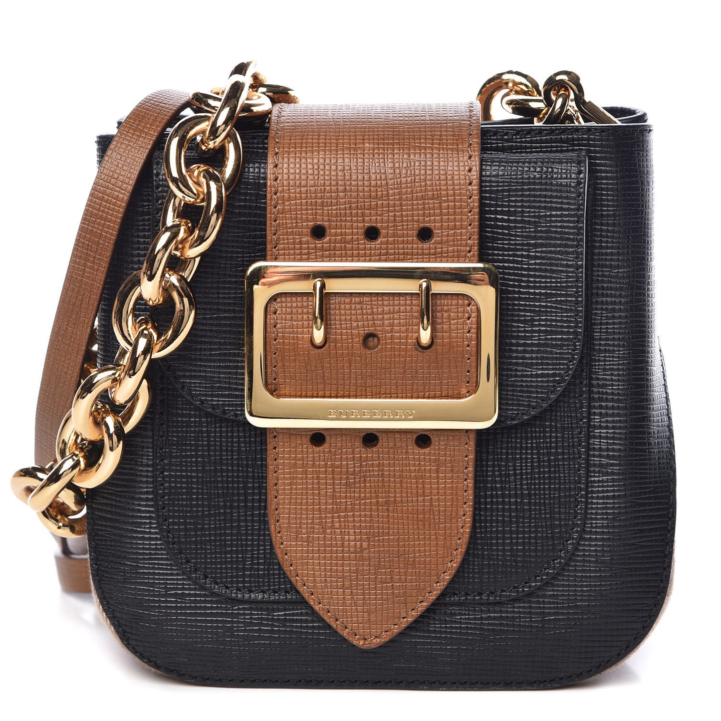 Derby Calfskin Small Square Buckle Belt Bag Black Tan