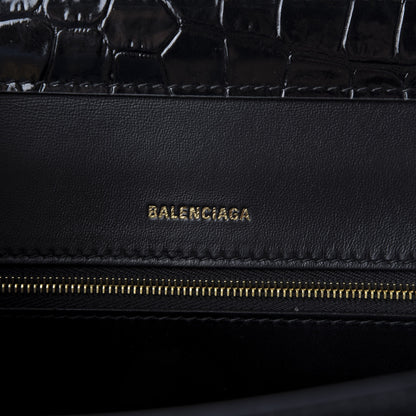 Balenciaga Shiny Calfskin Graffiti Logo Crocodile Embossed Medium Ghost Shoulder Bag Black White 8 of 8
