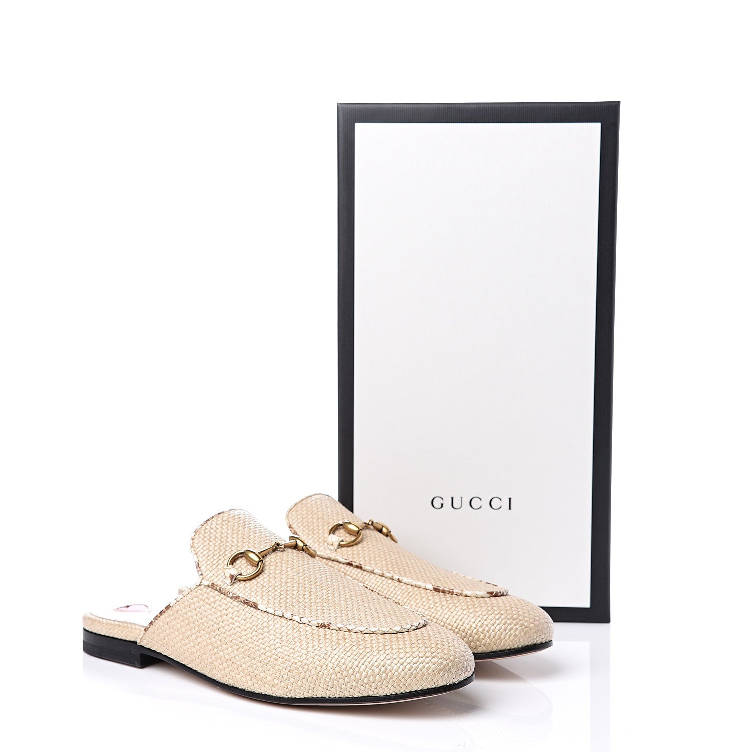 Gucci Straw Elaphe Womens Princetown Slippers 37.5 Natural 10 of 10