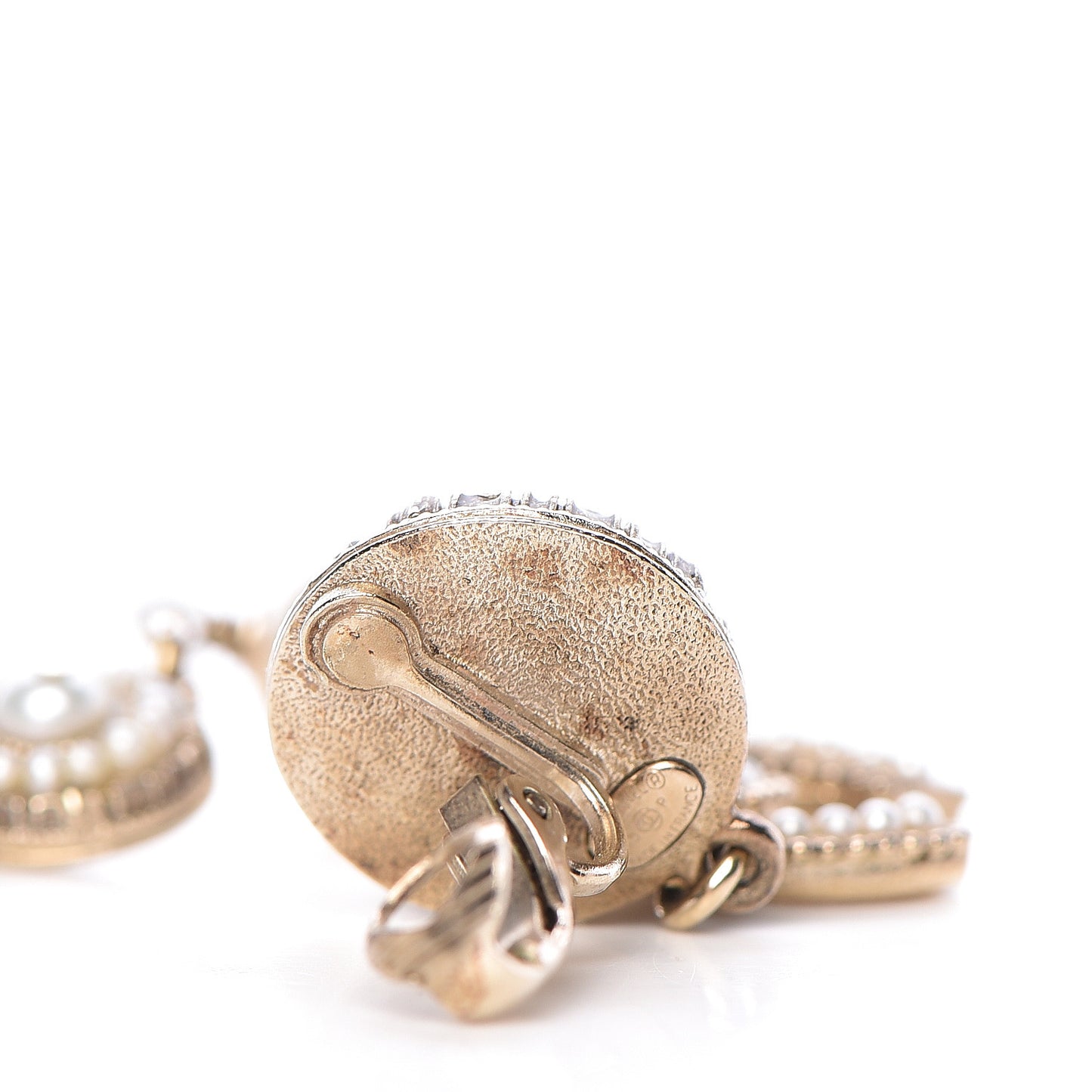 Pearl CC Drop Clip On Earrings Gold