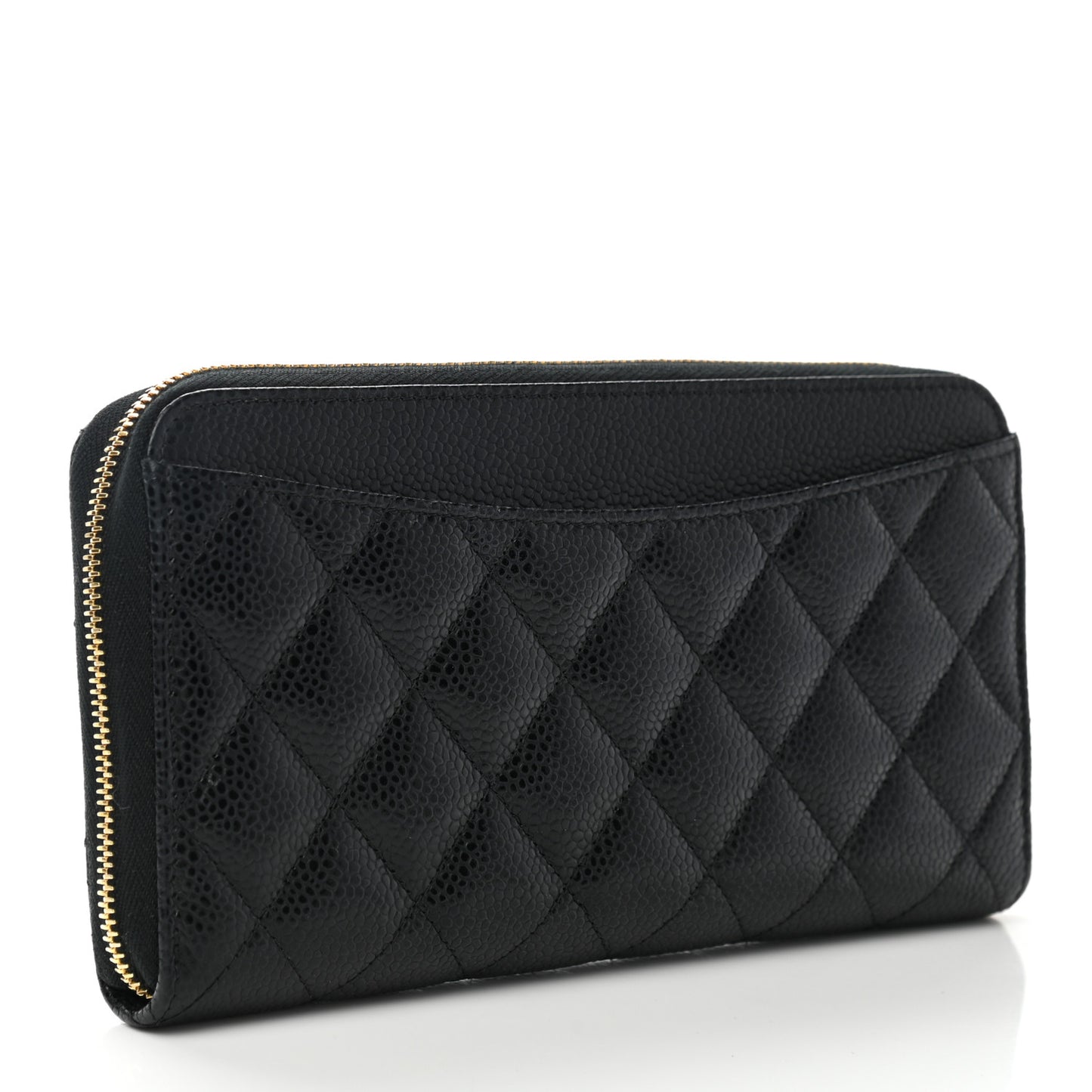 Caviar Quilted Large Gusset Zip Around Wallet Black