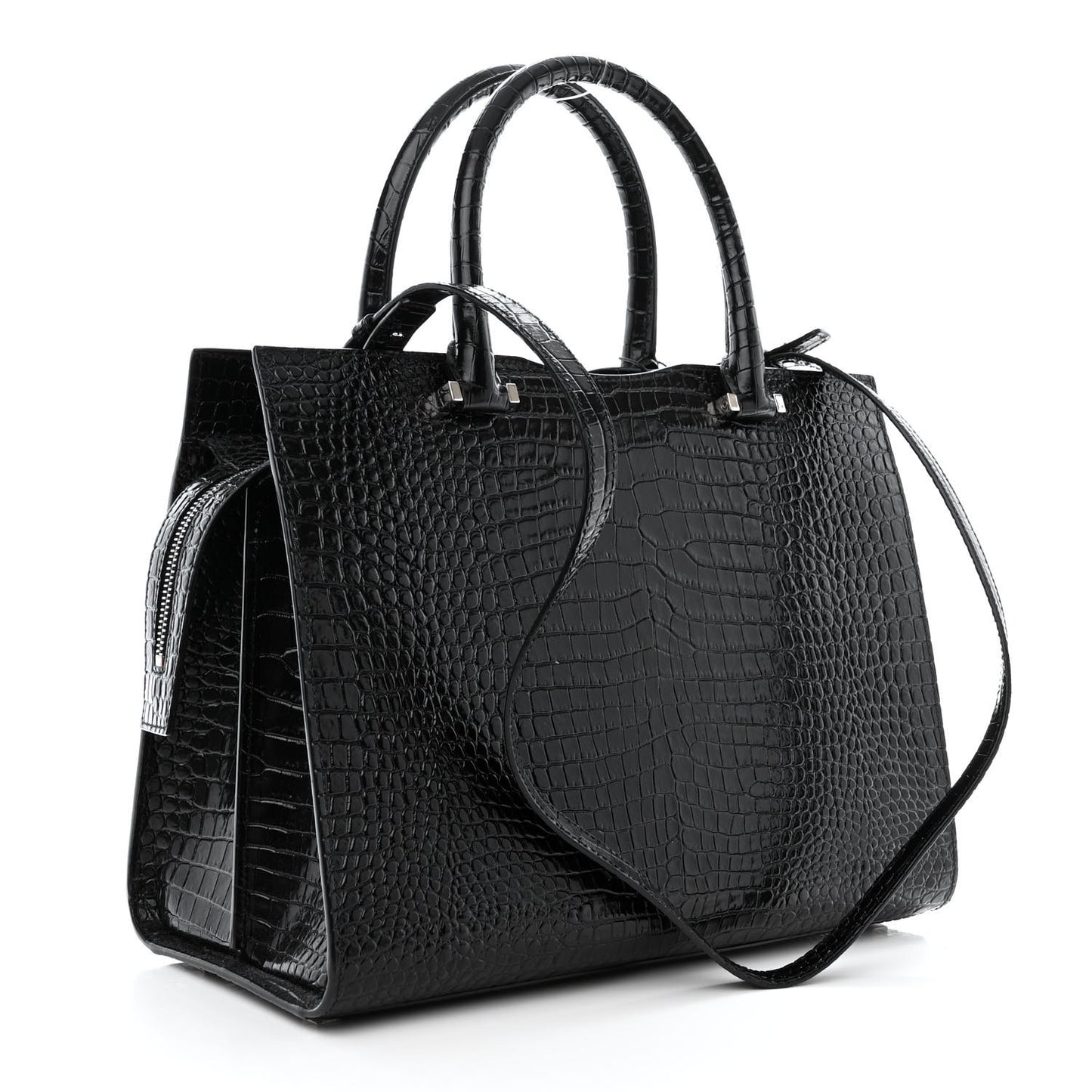 Croc Calfskin Embossed Medium Uptown Tote Black