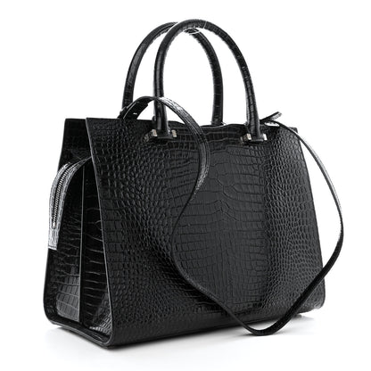 Saint Laurent Croc Calfskin Embossed Medium Uptown Tote Black 3 of 10
