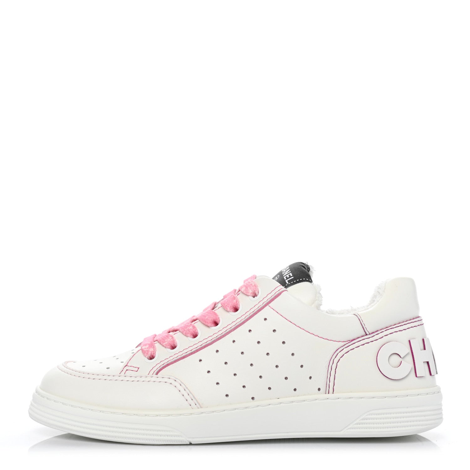 Chanel Calfskin Womens Logo Sneakers 37.5 White Pink 1 of 8