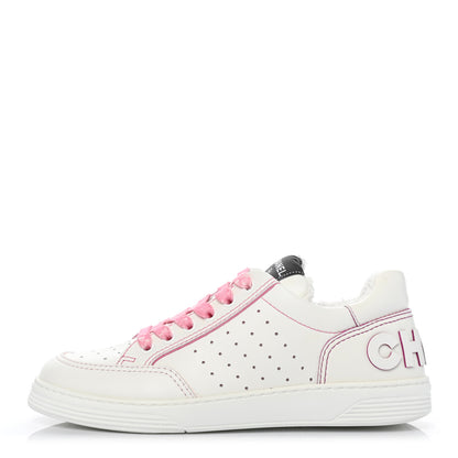Chanel Calfskin Womens Logo Sneakers 37.5 White Pink 1 of 8