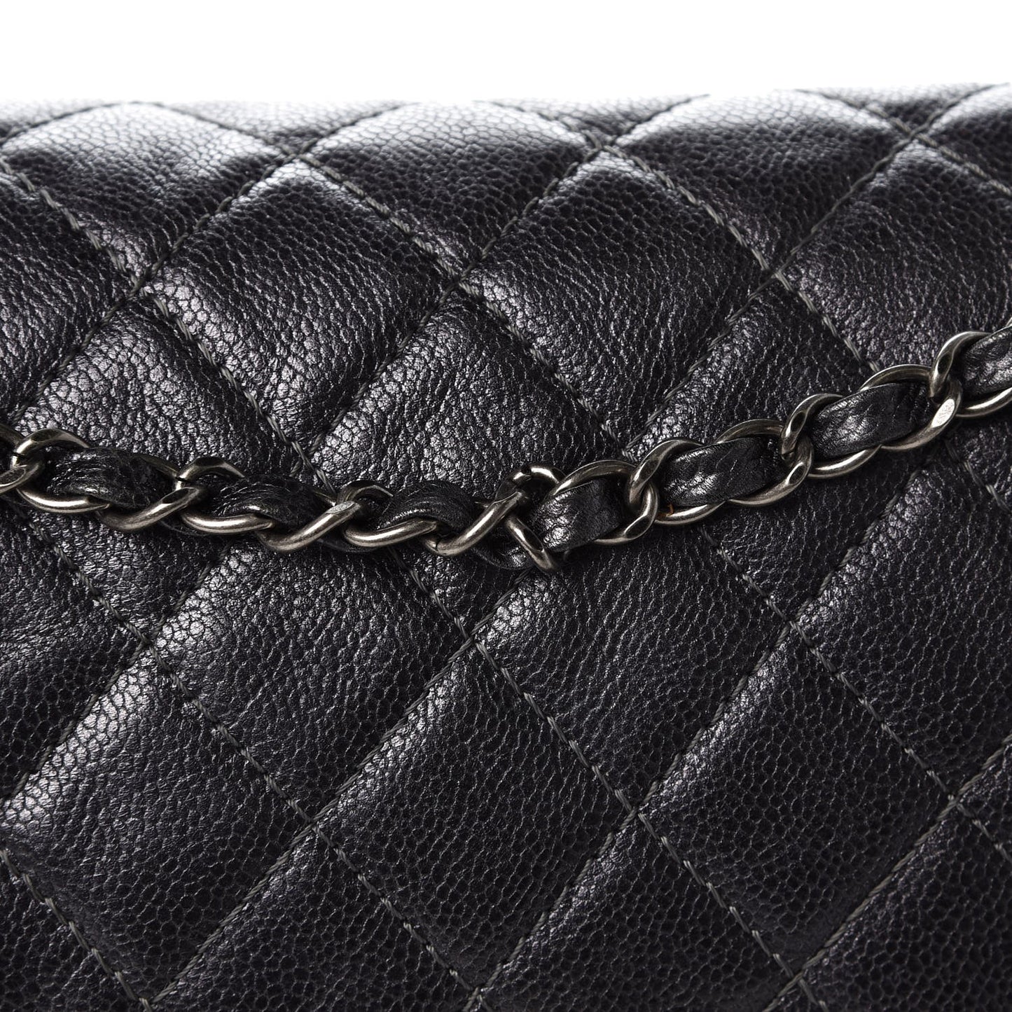 Iridescent Caviar Quilted Large Flap Grey