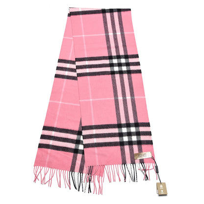 Burberry Cashmere Giant Check Icon Stripe Fringe Scarf Rose Pink 3 of 5