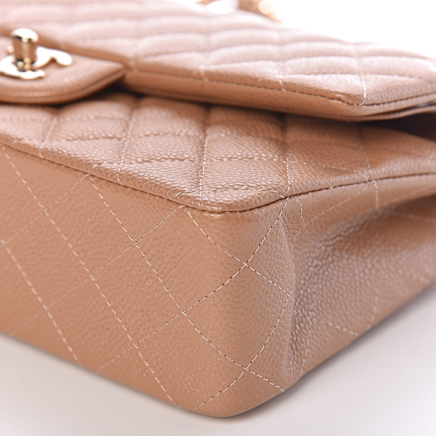 Caviar Quilted Medium Double Flap Beige