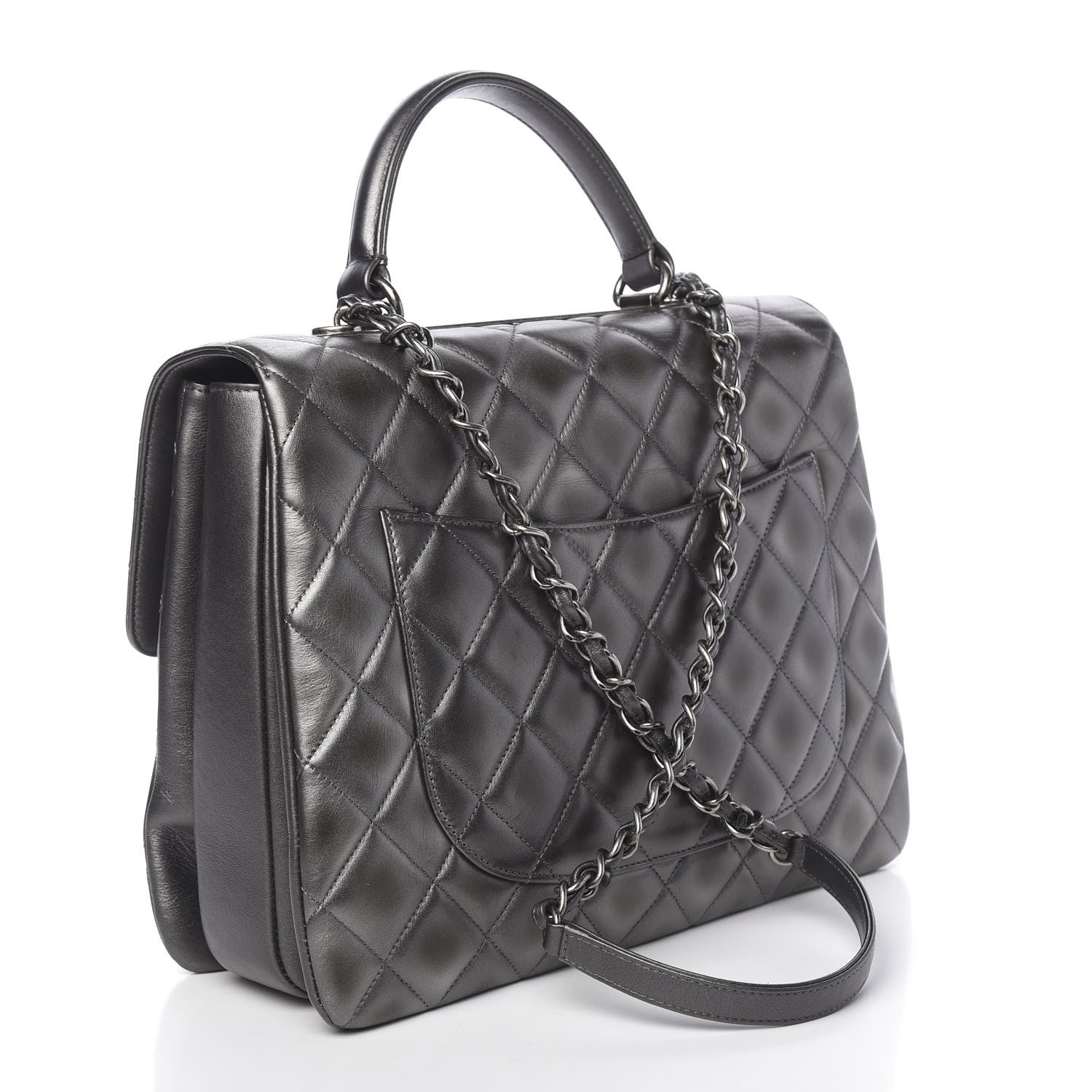 Chanel Metallic Calfskin Quilted Large Trendy CC Flap Dual Handle Bag Dark Silver 3 of 11