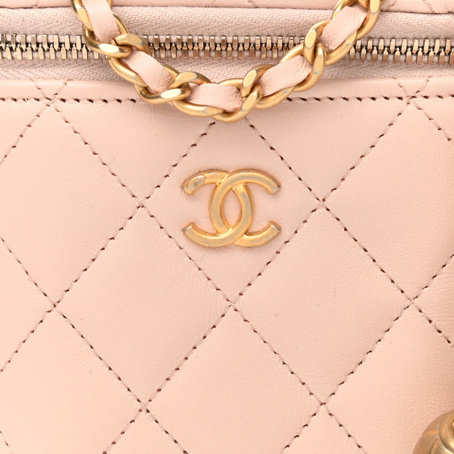 Chanel Lambskin Quilted Pearl Crush Mini Vanity Case With Chain Light Beige 8 of 11