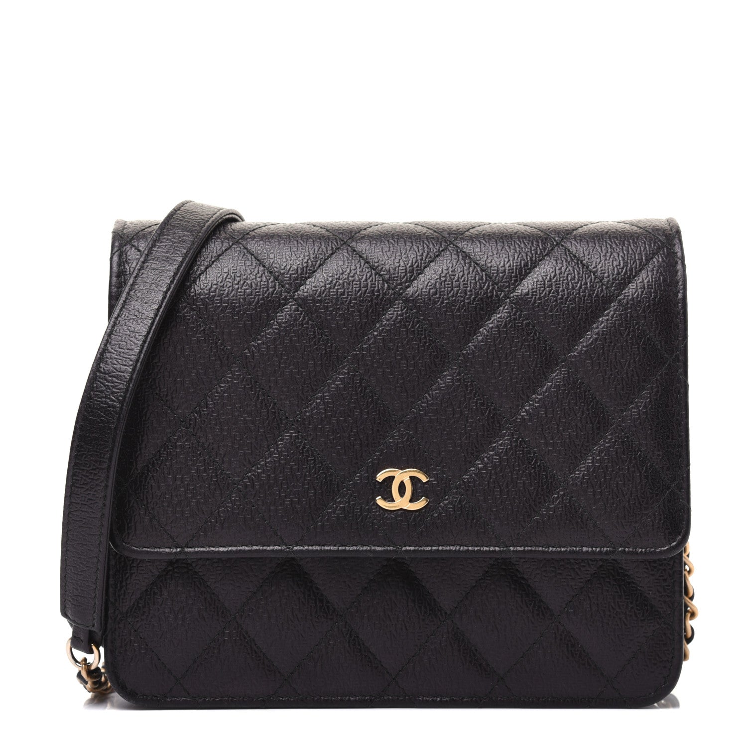 Chanel Letter Calfskin Embossed Quilted Square Wallet On Chain WOC Black 1 of 16