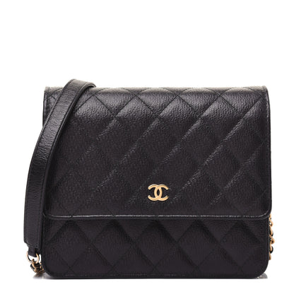 Chanel Letter Calfskin Embossed Quilted Square Wallet On Chain WOC Black 1 of 16