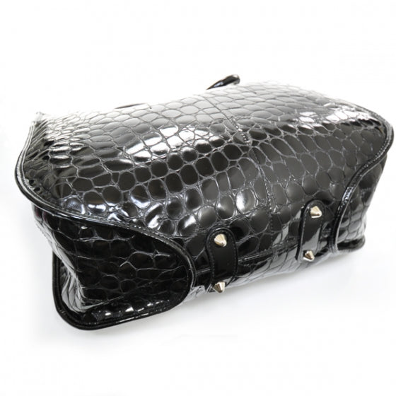 Patent Crocodile Embossed 61 Tote Black