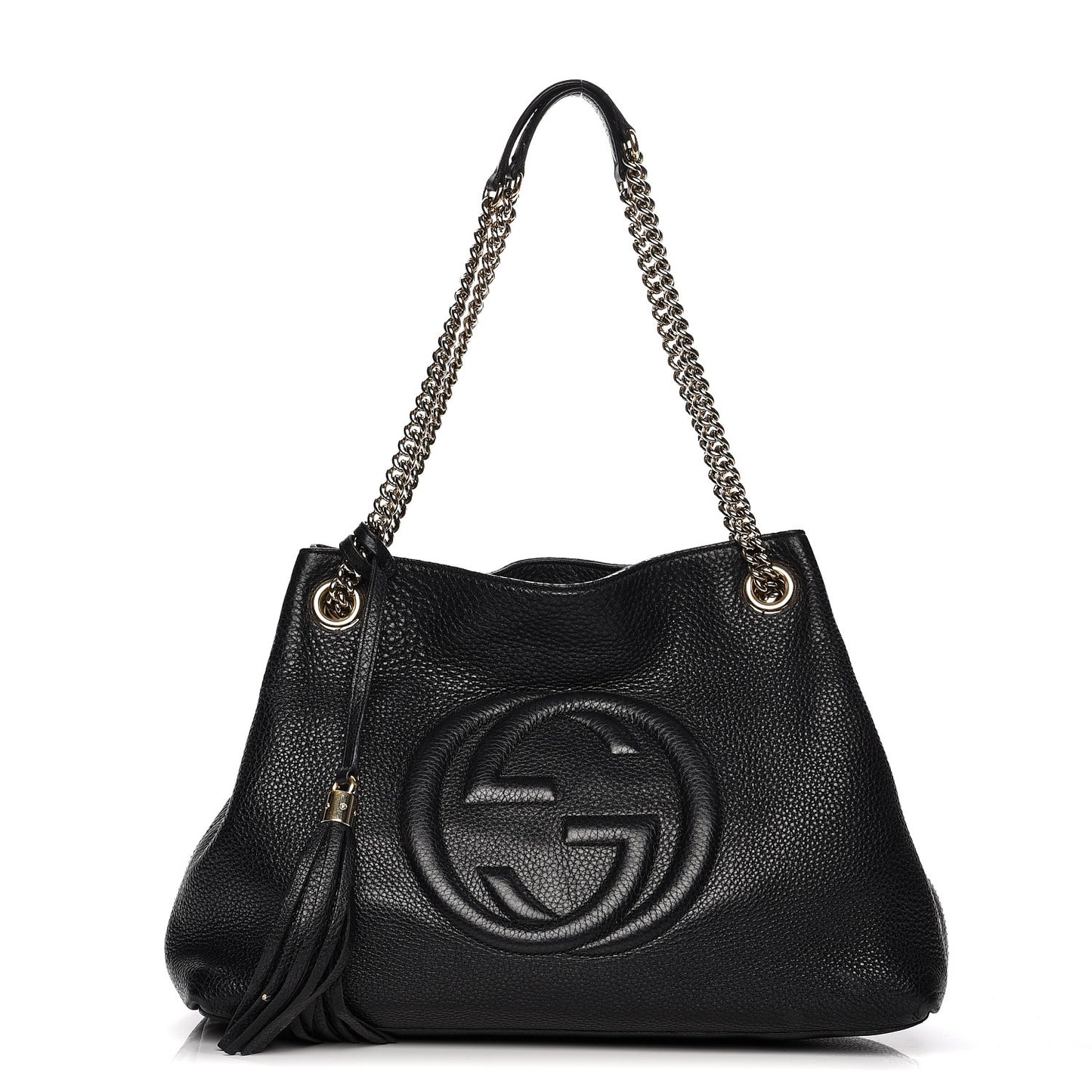 Pebbled Calfskin Medium Soho Chain Shoulder Bag Black