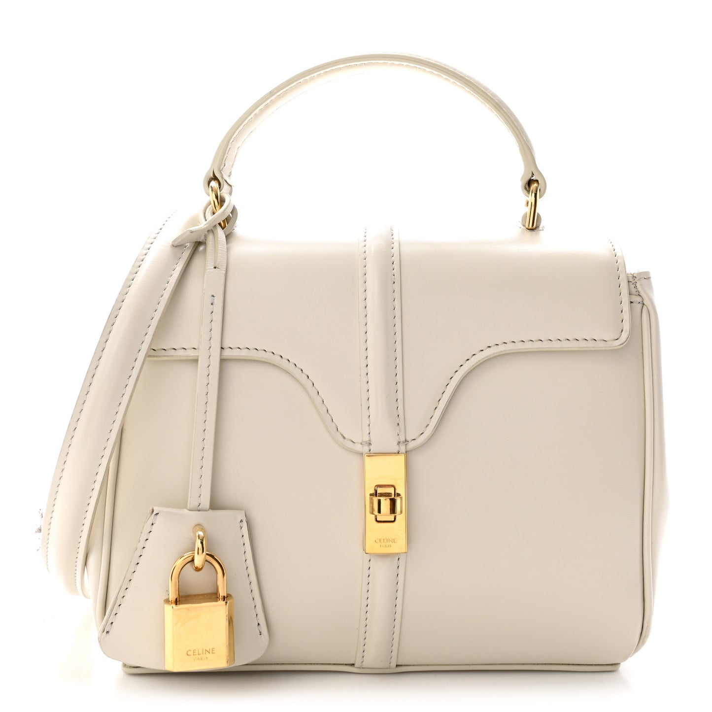 Satinated Calfskin Mini 16 Top Handle Bag White Cotton
